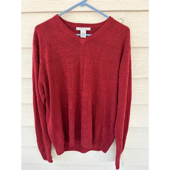 Geoffrey Beene XL Red V Neck Sweater Textured Knit Pullover Classic Casual - Picture 2 of 6